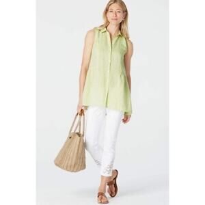 CHICO'S | XL = 3 | Sleeveless Pure Linen Collared Top Shirt Tunic Chartreuse